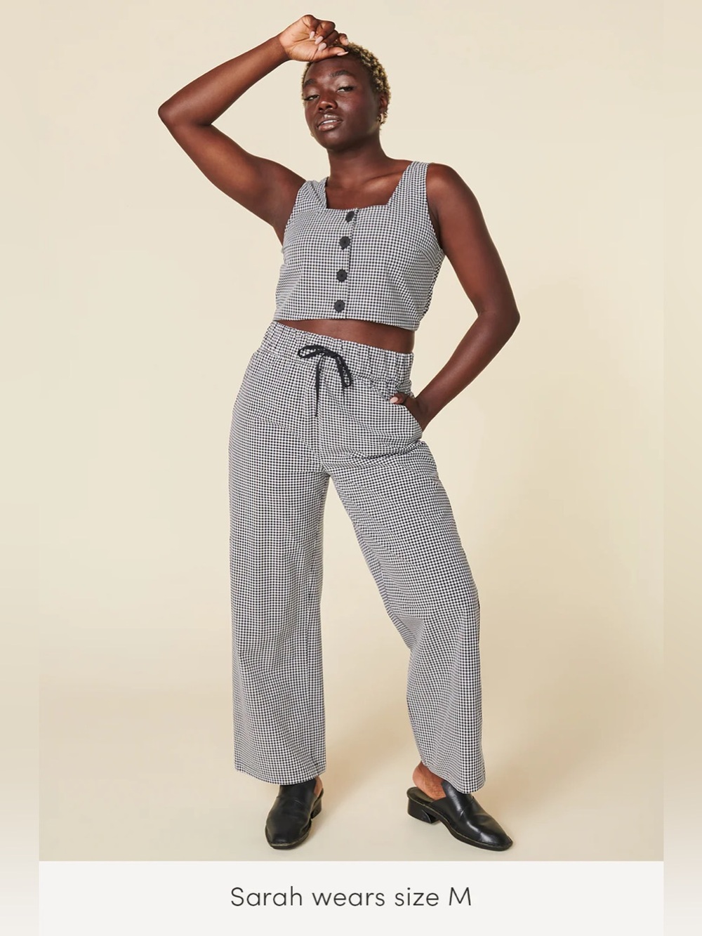Wayre Cruiser Gingham Two-Piece Crop Top + Wide Leg Pants Set - Black & White